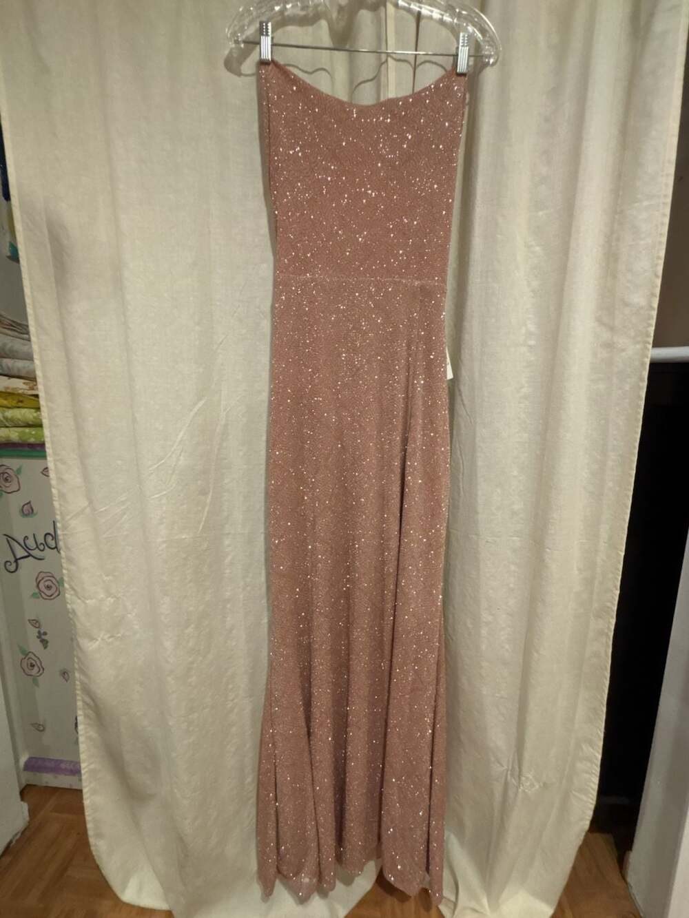 Windsor Blush Glitter Formal Open-Back Lace-Up Mermaid Dress